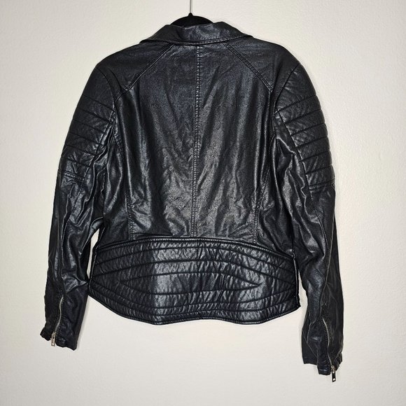 Blank NYC Revolve Size Large Black Faux Leather Moto Biker Jacket Zipper Pockets - Picture 10 of 12